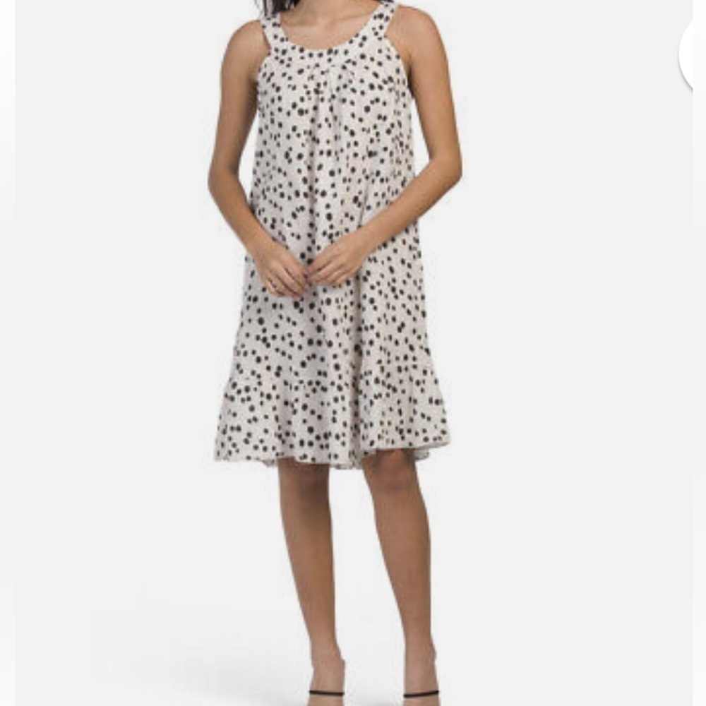 TERZO MILLENIO linen dress made In Italy Linen Babydoll Dress In Polka Dot Sz Sm